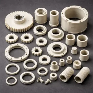Glass-filled nylon injection molded parts with matte surface finish, typical structural components produced for engineering applications