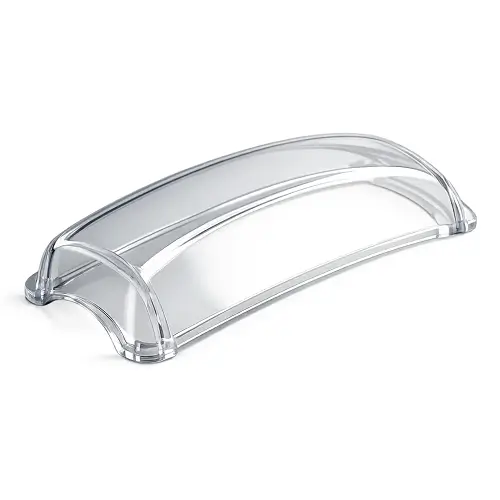 Transparent acrylic injection molded cover with thin-wall design and optical clarity