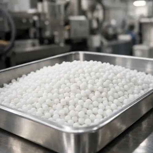 HDPE plastic resin pellets for injection molding, natural white industrial-grade polyethylene raw material before processing
