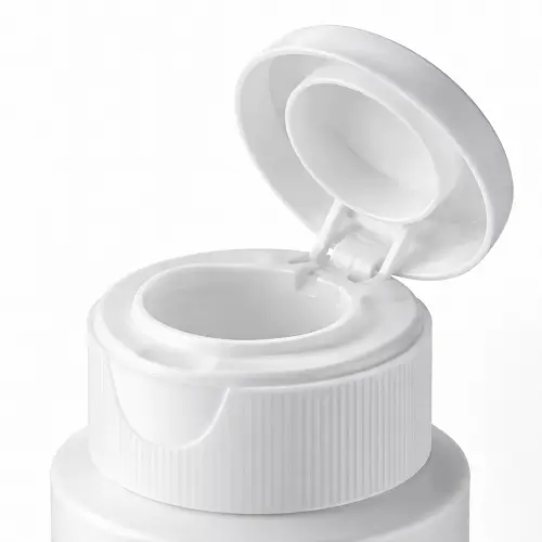 Open polypropylene flip-top cap showing a molded living hinge