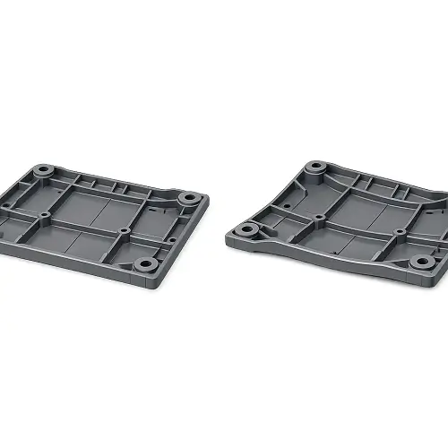 Comparison of stable and slightly warped injection molded plastic parts