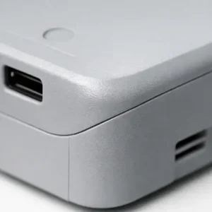 Visible parting line on an injection molded plastic housing surface