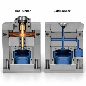 3D comparison of hot runner and cold runner molds in injection molding