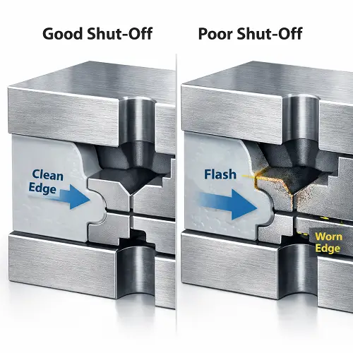 3D comparison of good and poor shut-off design in injection molding