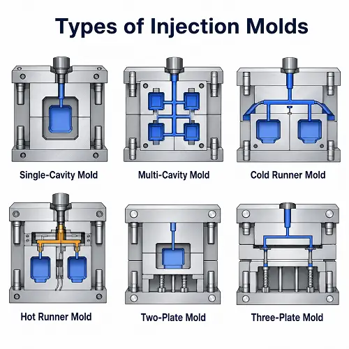 Types of injection molds diagram