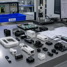 Electronics plastic housings, connector components, injection molded structural parts