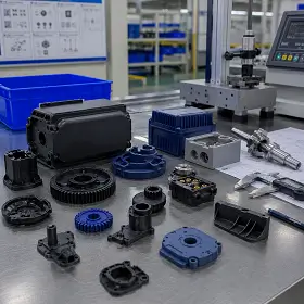 Industrial equipment parts, injection-molded housings, gears and structural components