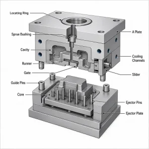 Injection mold components diagram