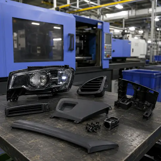 Automotive plastic parts in factory.