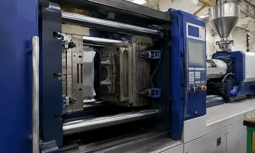 Injection molding machine showing the molding process.
