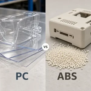 ABS and polycarbonate materials and injection molded parts compared