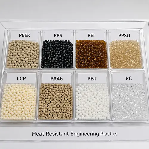 Injection molded heat resistant plastic parts for automotive, electrical, medical, and industrial applications