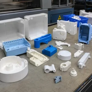 Finished injection molded plastic parts in different shapes