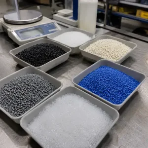 Different plastic resin pellets prepared for density comparison