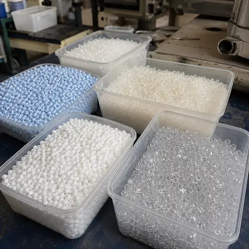 Different plastic resin pellets used for injection molding