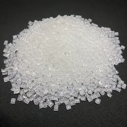 Clear plastic polymer pellets used for manufacturing