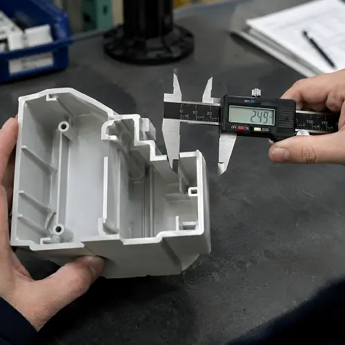 Measuring wall thickness of an injection molded plastic housing