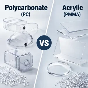 Polycarbonate and acrylic materials and transparent injection molded parts compared