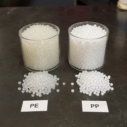 Polyethylene and polypropylene plastic pellets compared